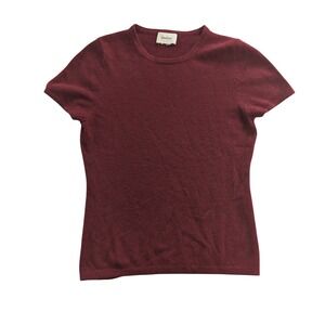 Neiman Marcus Cashmere Top Women S Burgundy Short Sleeve Crewneck Quiet Luxury